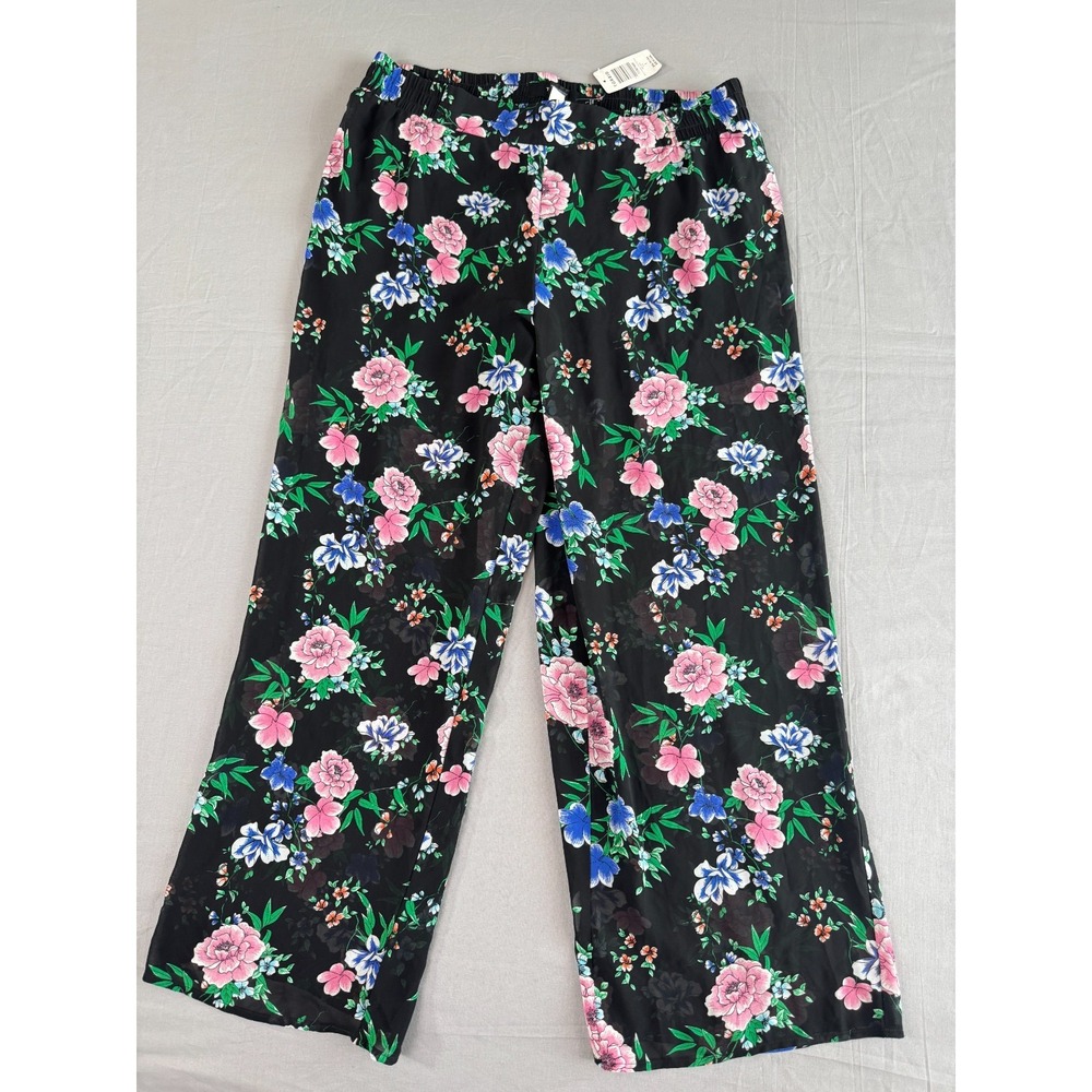 Torrid Floral Chiffon Wide Leg Pants Black 1X (36x29) Womens Summer New With Tag